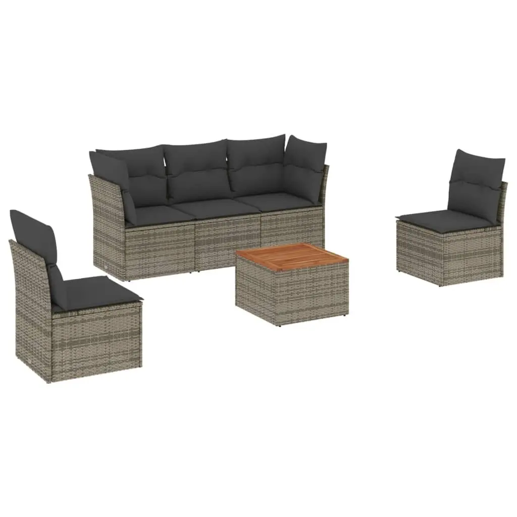 6-Piece Grey Rattan Sofa Set for Outdoors