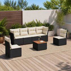 7 Piece Garden Sofa Set Outdoor Patio Furniture Black Poly Rattan with Cushions