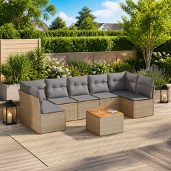 Garden Sofa Set 8 Piece Outdoor Furniture Beige Poly Rattan Modular with Storage