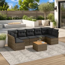 Garden Sofa Set 8 Piece Outdoor Furniture Grey Poly Rattan Modular Patio Seating