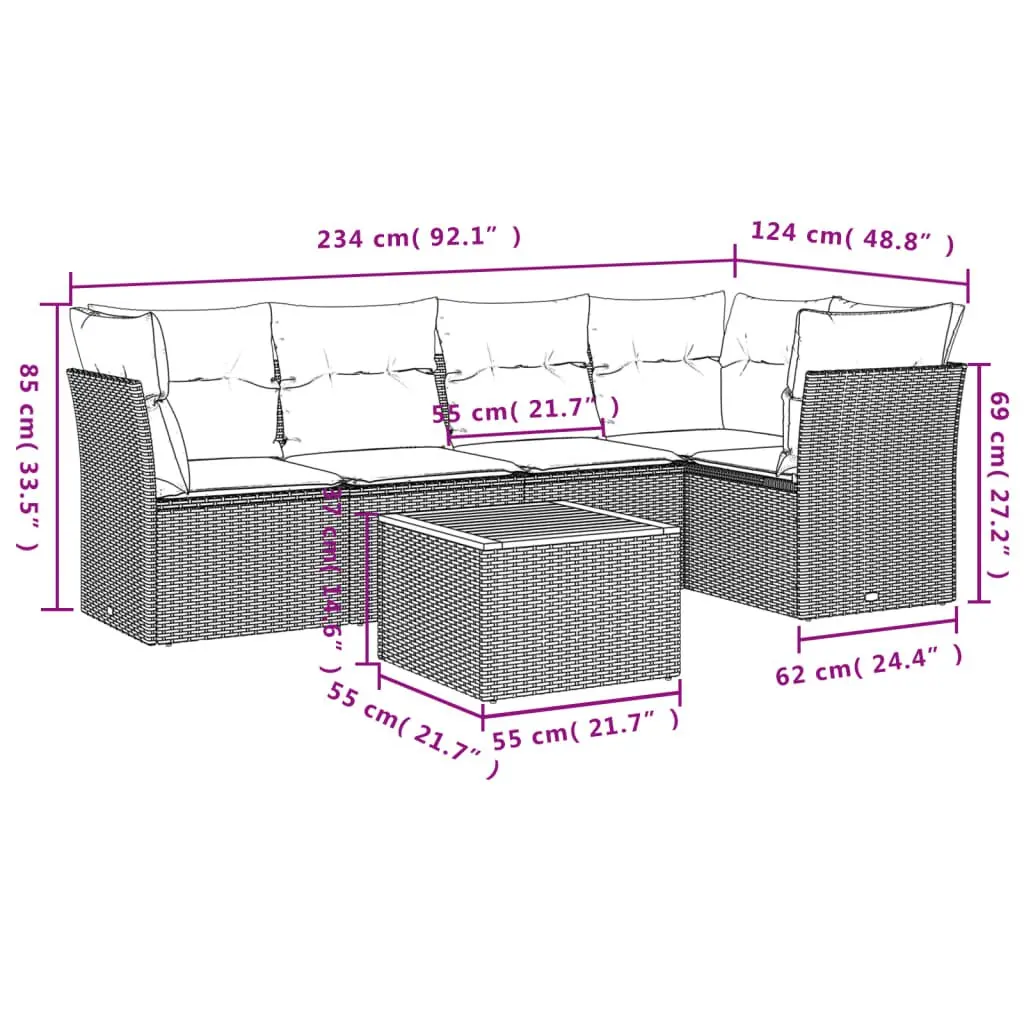 Garden Sofa Set 6 Piece Outdoor Furniture Patio Beige Rattan Modular with