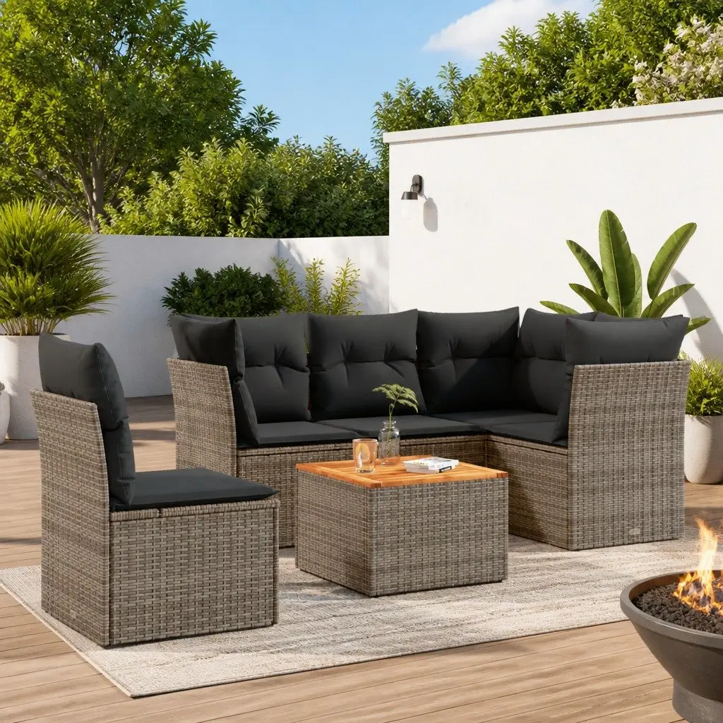 Garden Sofa Set 6 Piece Outdoor Furniture Grey Poly Rattan Patio Seating