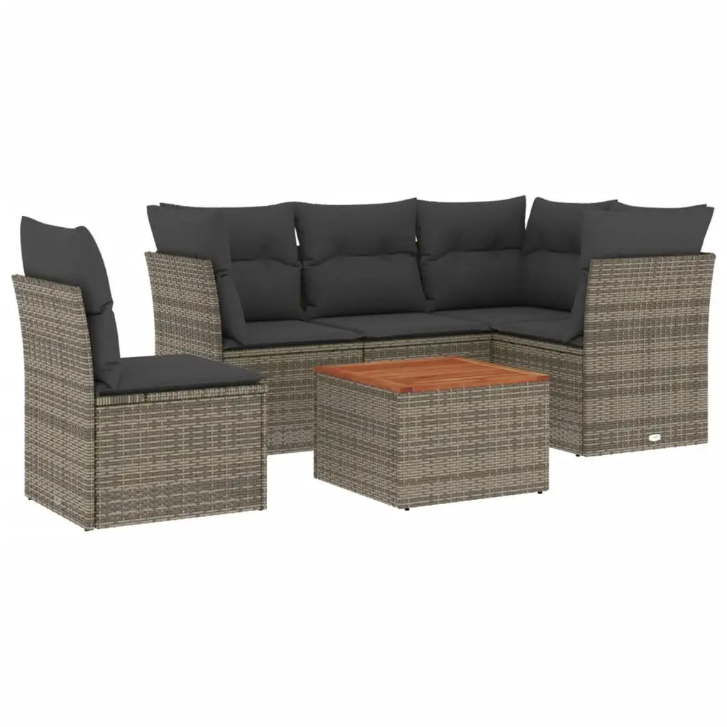 Garden Sofa Set 6 Piece Outdoor Furniture Grey Poly Rattan Patio Seating