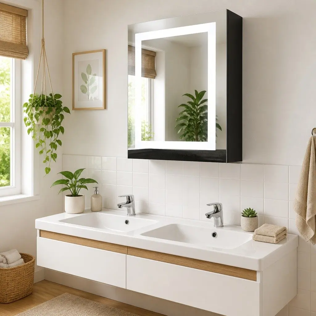 Bathroom Vanity Mirror Cabinet LED Light Storage 50x13x70cm Anthracite