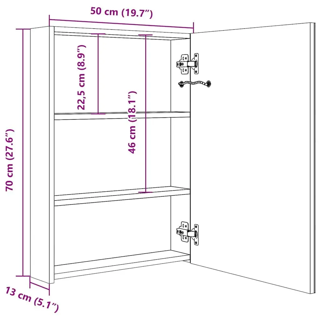 Bathroom Vanity Mirror Cabinet LED Light Storage 50x13x70cm Anthracite