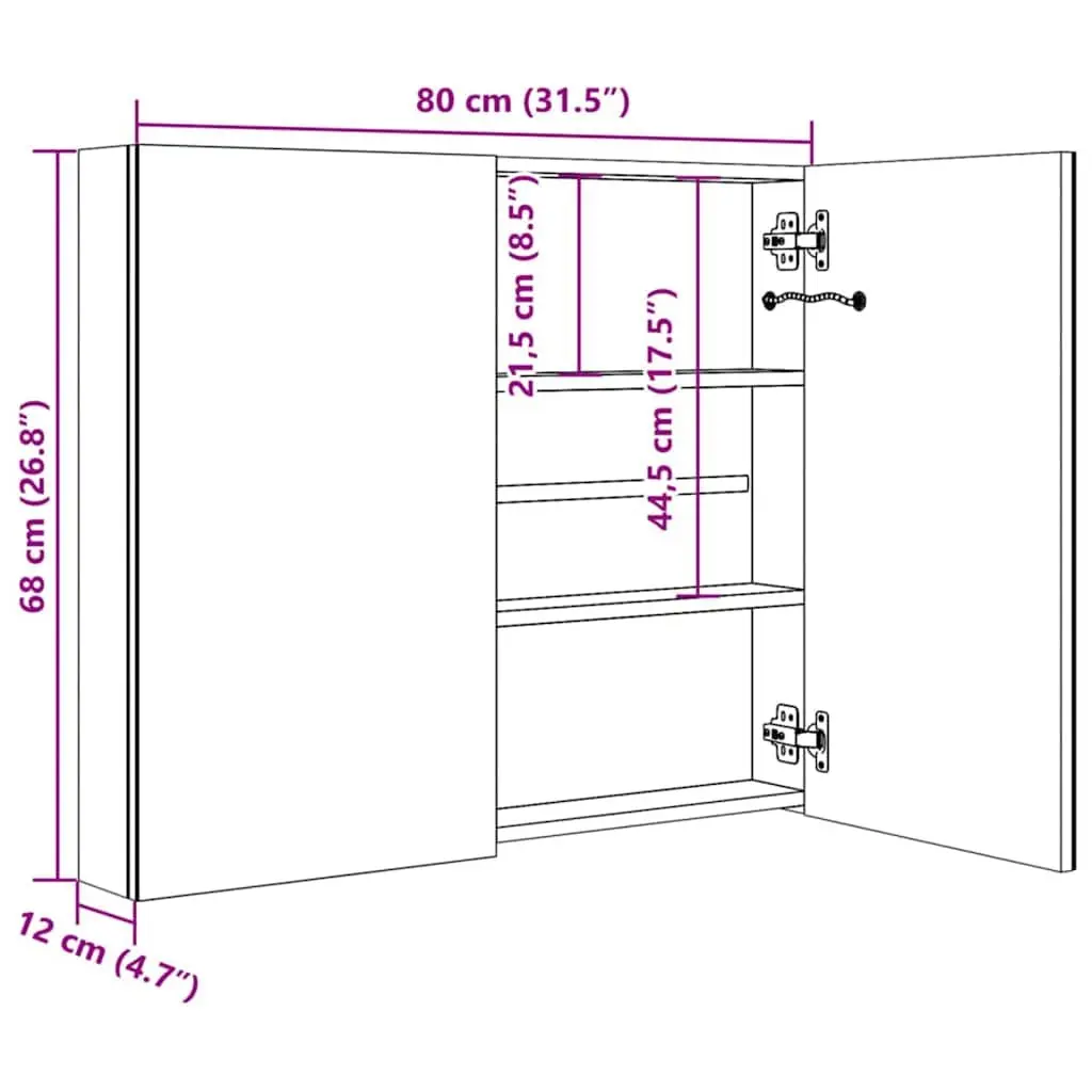 LED Bathroom Mirror Cabinet Anthracite Storage Unit 80x12.2x68cm