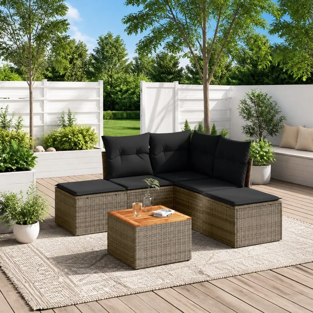 Garden Sofa Set 6 Piece Grey Poly Rattan Outdoor Furniture Patio Seating with