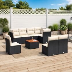 Value-Focused 9-Piece Black Rattan Sofa Set