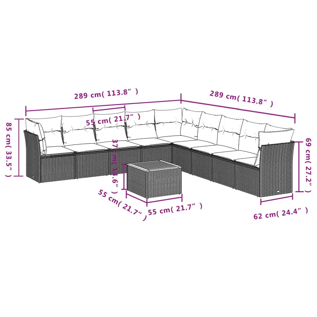 10-Piece Grey Garden Sofa Set with Storage Options