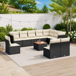 Garden Sofa Set 11 Piece Outdoor Furniture Patio Seating Black Poly Rattan