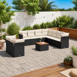 Comfortable 11 Piece Black Rattan Sofa Set with Storage