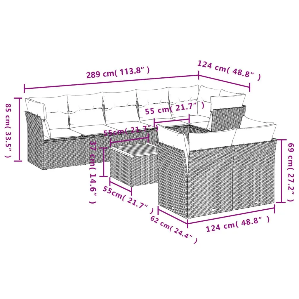 Garden Sofa Set 9 Piece Outdoor Furniture Patio Seating Beige Poly Rattan