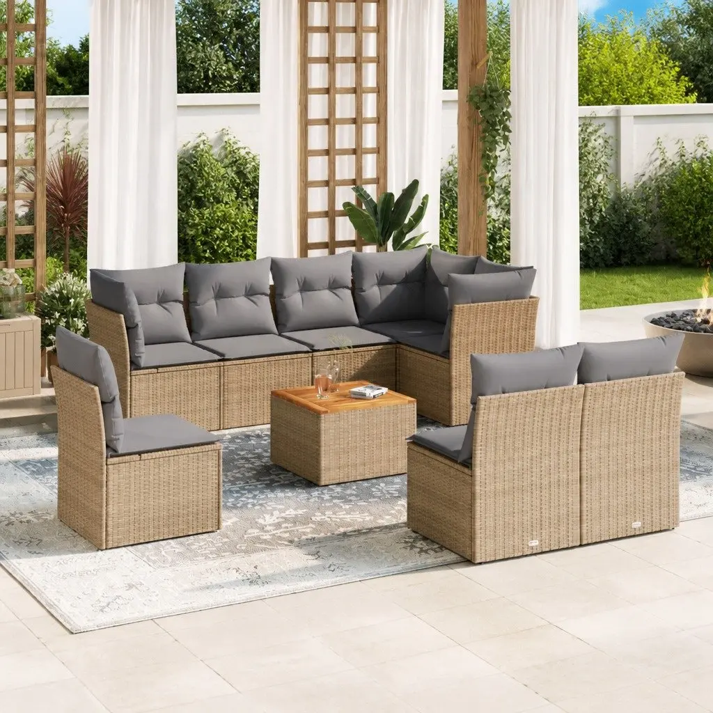 Garden Sofa Set 9 Piece Outdoor Furniture Lounge Seats Beige Poly Rattan
