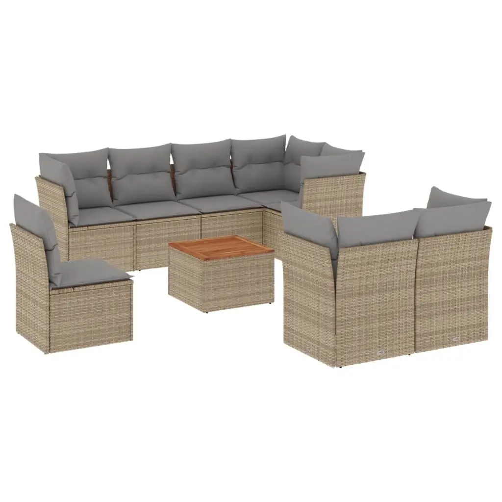 Garden Sofa Set 9 Piece Outdoor Furniture Lounge Seats Beige Poly Rattan