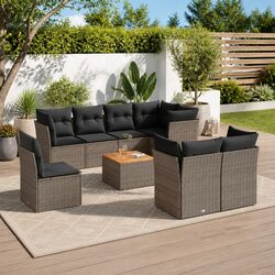Comfortable and Practical 9-Piece Garden Sofa Set in Grey