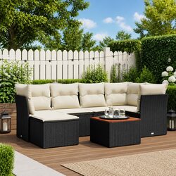 Comfortable 7 Piece Garden Sofa Set with Storage in Black