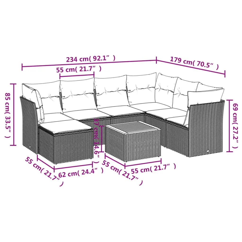 Garden Sofa Set 8 Piece Outdoor Furniture Grey Poly Rattan Modular Patio Lounge