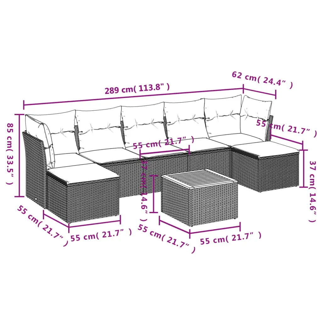 Garden Sofa Set 8 Piece Outdoor Furniture Grey Poly Rattan Modular Patio Lounge