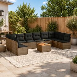 Comfortable 11-Piece Grey Rattan Outdoor Sofa Set