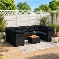 Garden Sofa Set 10 Piece Outdoor Furniture Patio Lounge Black Poly Rattan