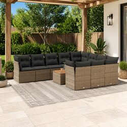 Comfortable Outdoor Sofa Set - 11 Pieces, Grey Rattan