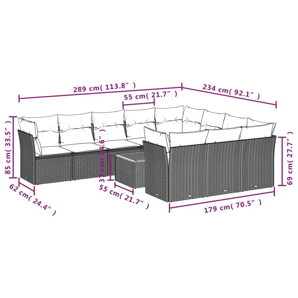 Garden Sofa Set 11 Piece Outdoor Furniture Grey Poly Rattan Modular Patio