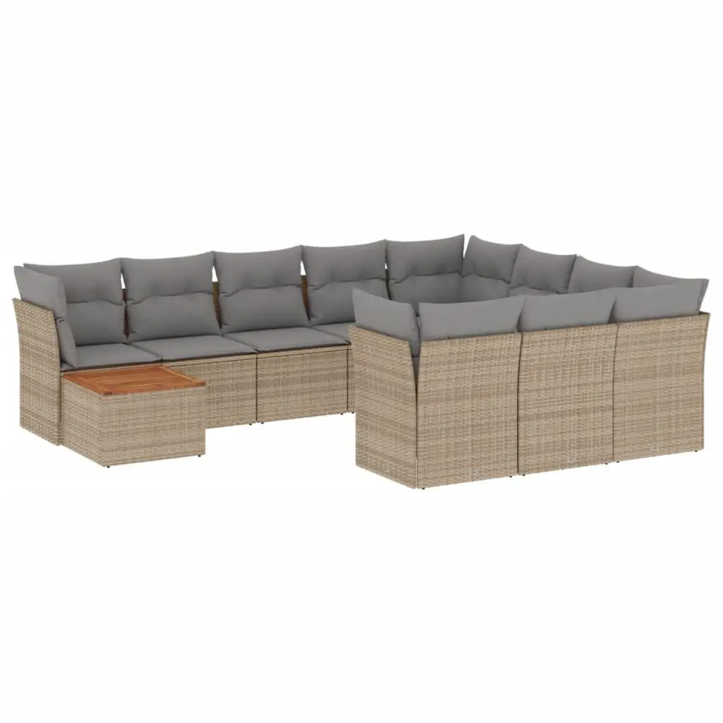 Garden Sofa Set 11 Piece Outdoor Furniture Patio Beige Poly Rattan with Cushions