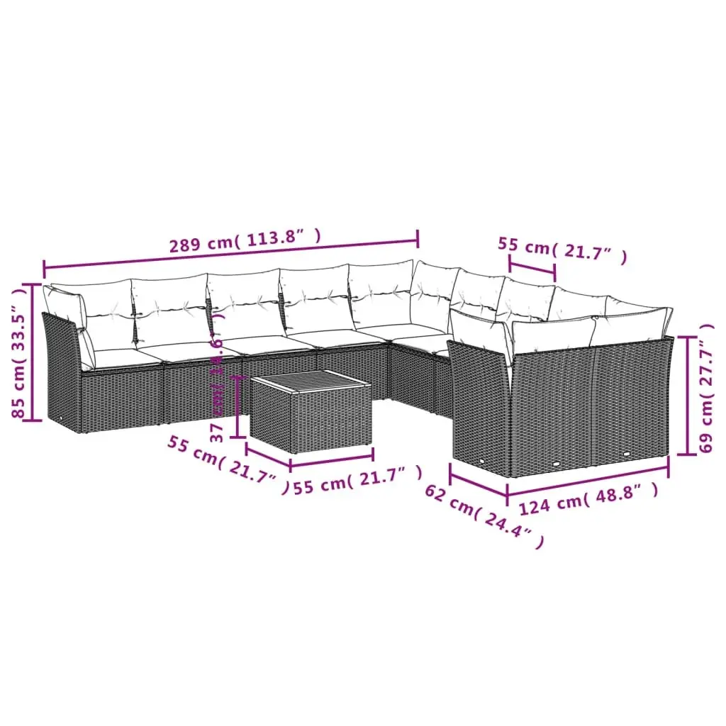 Garden Sofa Set Modular Outdoor Furniture 11 Pieces Beige Poly Rattan