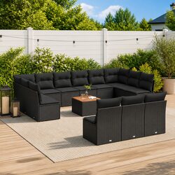 Comfortable 14-Piece Black Rattan Garden Sofa Set