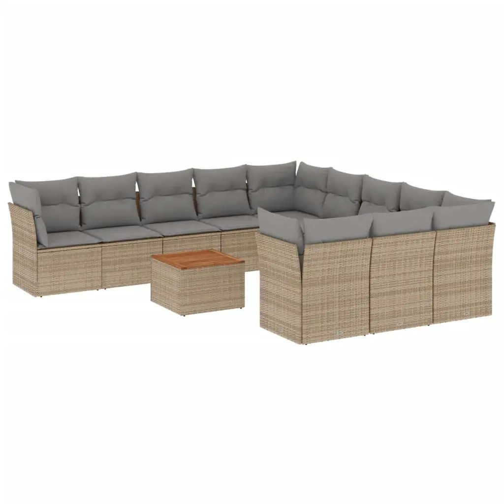 Garden Sofa Set 12 Piece Outdoor Furniture Beige Poly Rattan Patio Lounge Seat