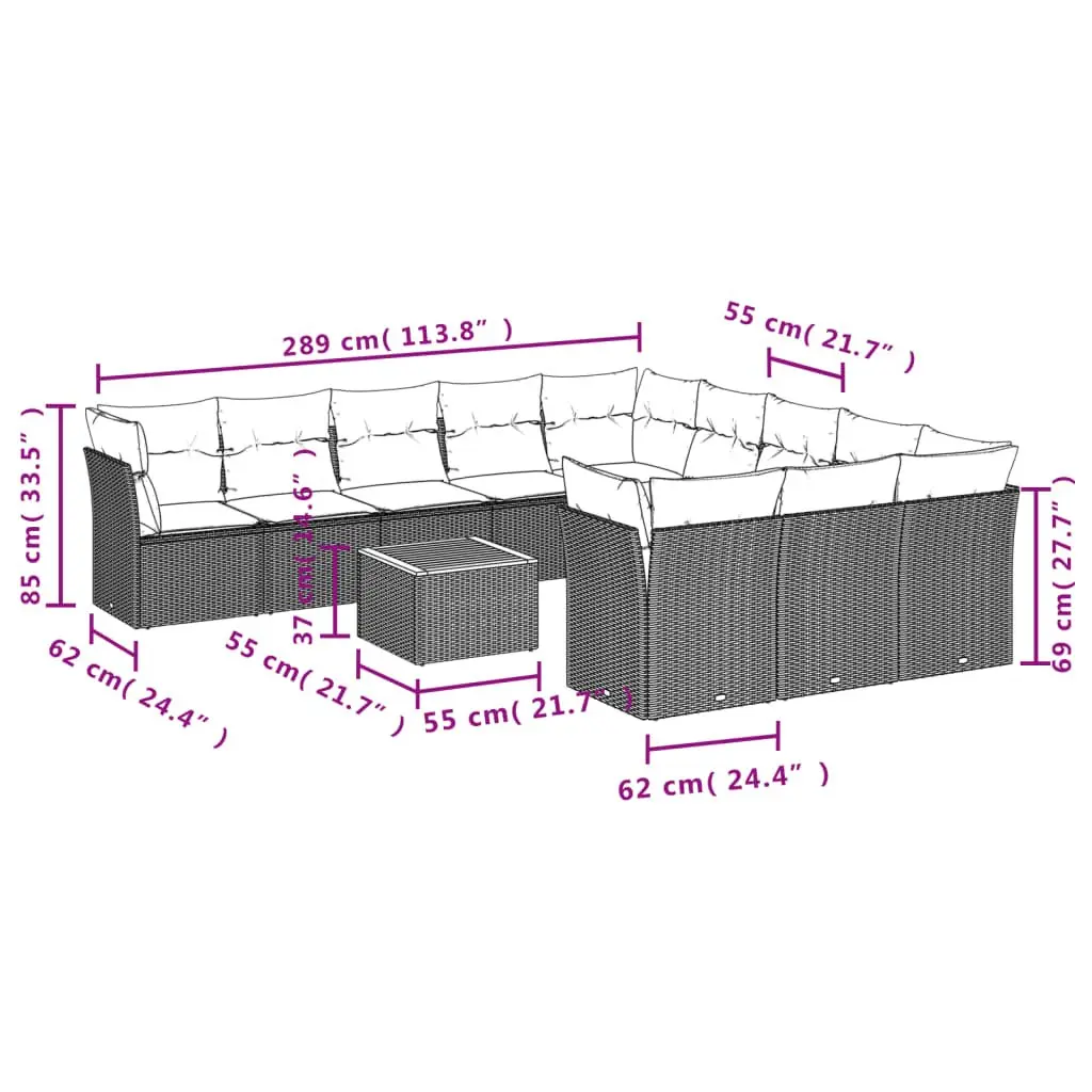12 Piece Garden Sofa Set Grey Poly Rattan Outdoor Furniture
