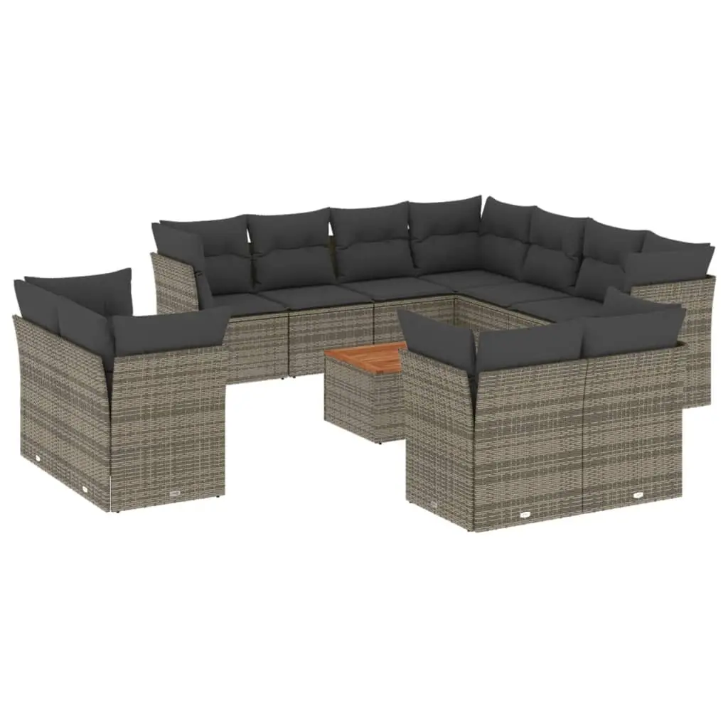 Garden Sofa Set 12 Pieces Grey Poly Rattan Outdoor Furniture with Cushions