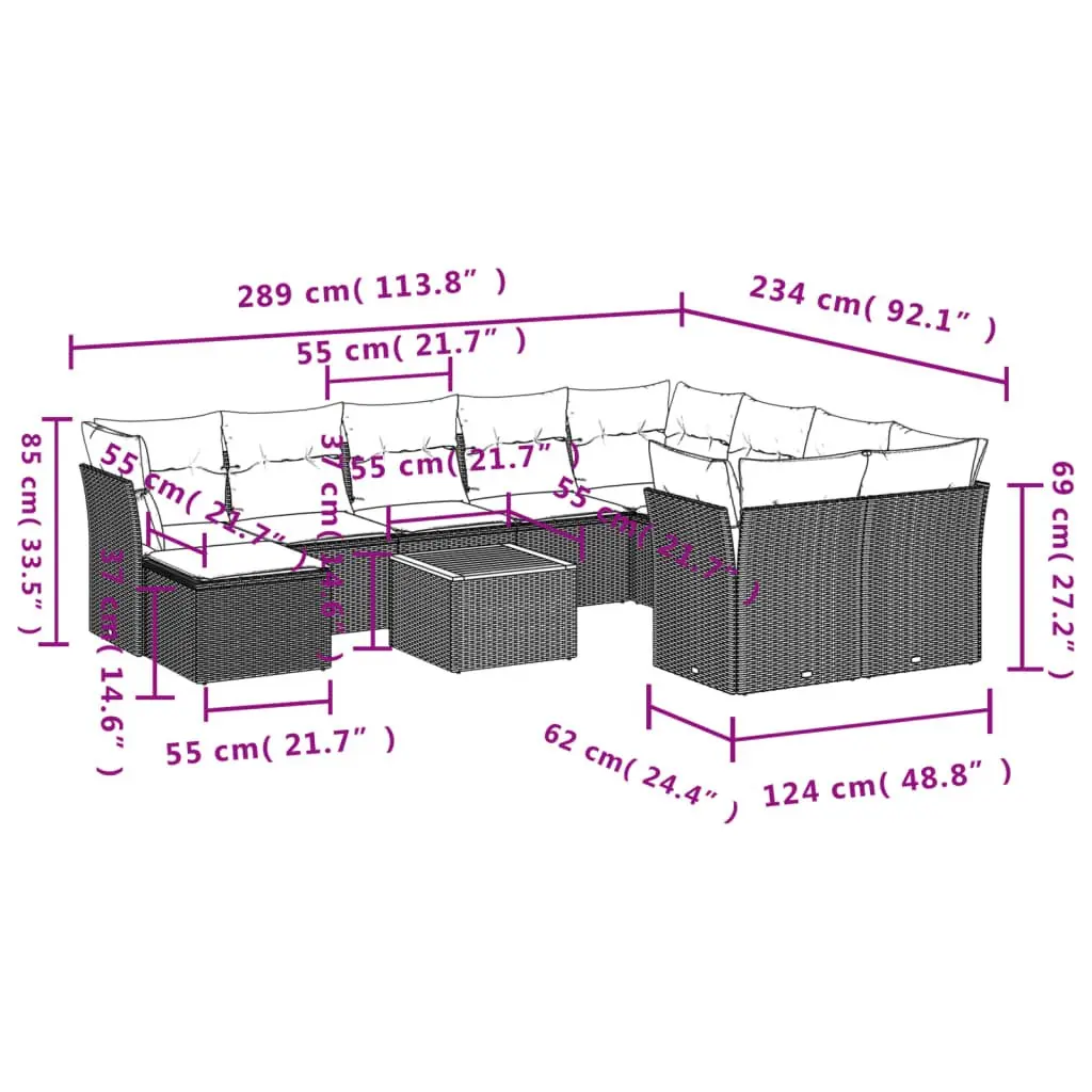 11 Piece Grey Outdoor Garden Sofa Set