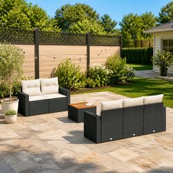 Warm and Reassuring 6-Piece Black Poly Rattan Sofa Set