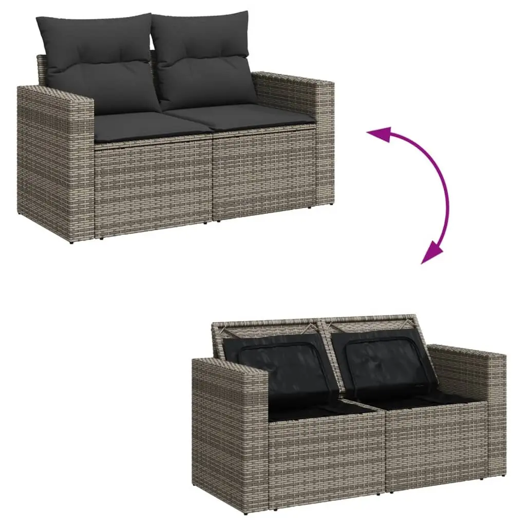 Garden Sofa Set 6 Piece Outdoor Furniture with Storage Cushions Grey Poly Rattan