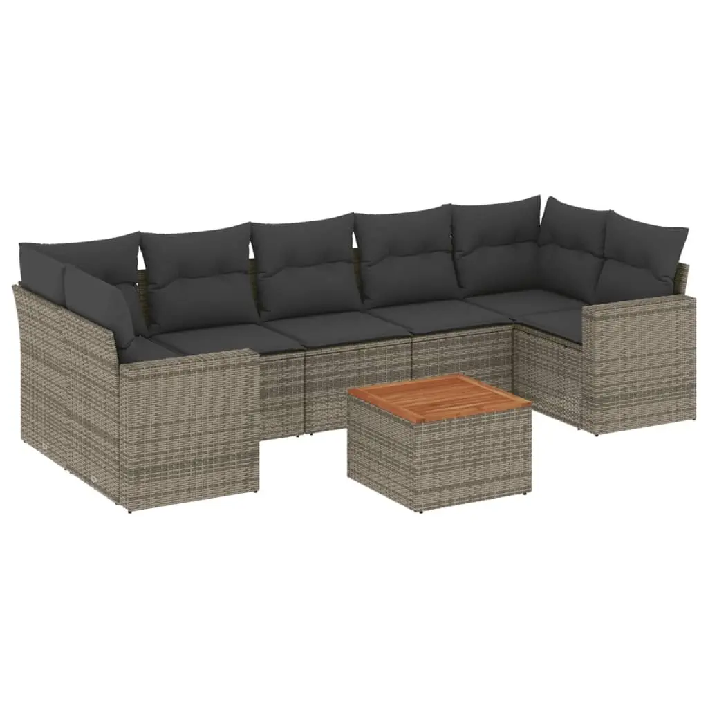 Garden Sofa Set 8 Piece Outdoor Furniture Grey Poly Rattan with Cushions Storage