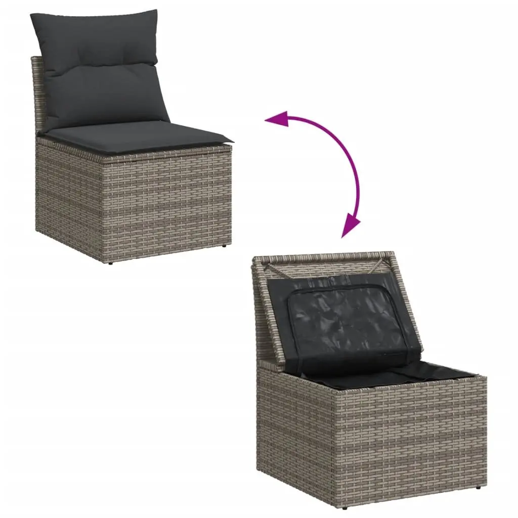 9 Piece Garden Sofa Set Grey Poly Rattan Outdoor Furniture Patio with Cushions