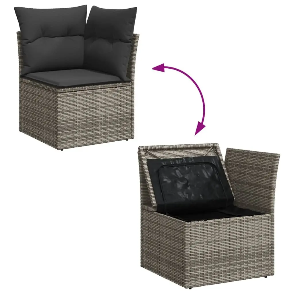 9 Piece Garden Sofa Set Grey Poly Rattan Outdoor Furniture Patio with Cushions