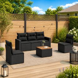 Comfortable 6 Piece Black Sofa Set for Outdoor Relaxation