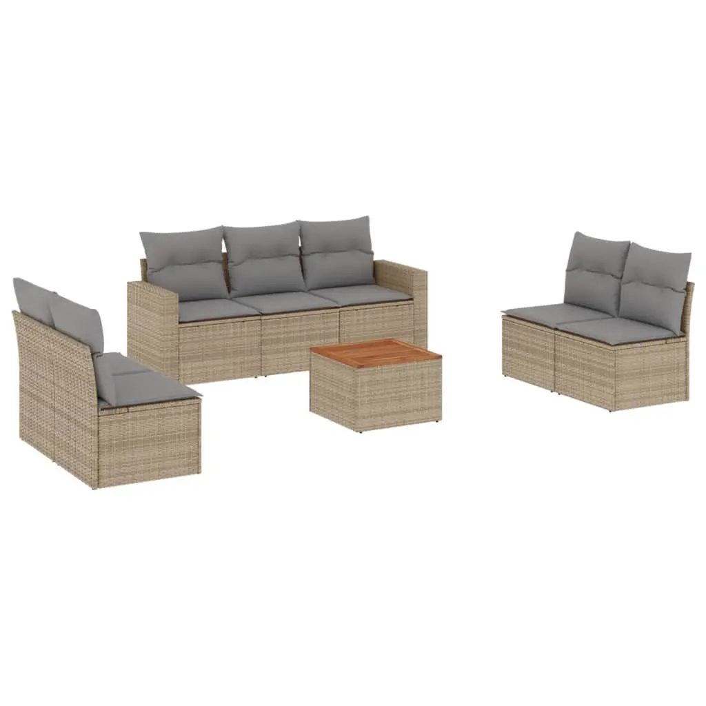 Garden Sofa Set 8 Piece Outdoor Furniture Beige Poly Rattan Patio Lounge