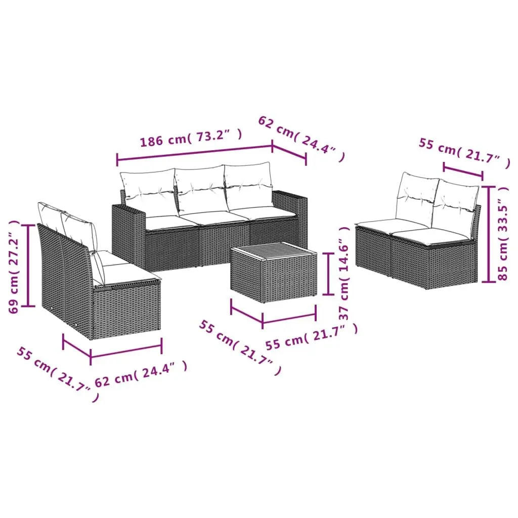 Garden Sofa Set 8 Piece Outdoor Furniture Beige Poly Rattan Patio Lounge