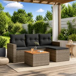 5 Piece Outdoor Garden Sofa Set with Storage Footstool Grey Poly Rattan