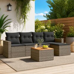Comfortable 6-Piece Grey Rattan Garden Sofa Set