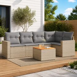 Garden Sofa Set 6 Piece Outdoor Furniture Patio Beige Poly Rattan Modular