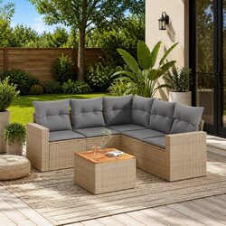 Comfortable 6-Piece Beige Garden Sofa Set for Outdoors