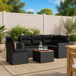 Cozy 6-Piece Black Rattan Sofa Set with Storage