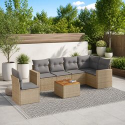 Comfortable 7-Piece Beige Rattan Garden Furniture Set