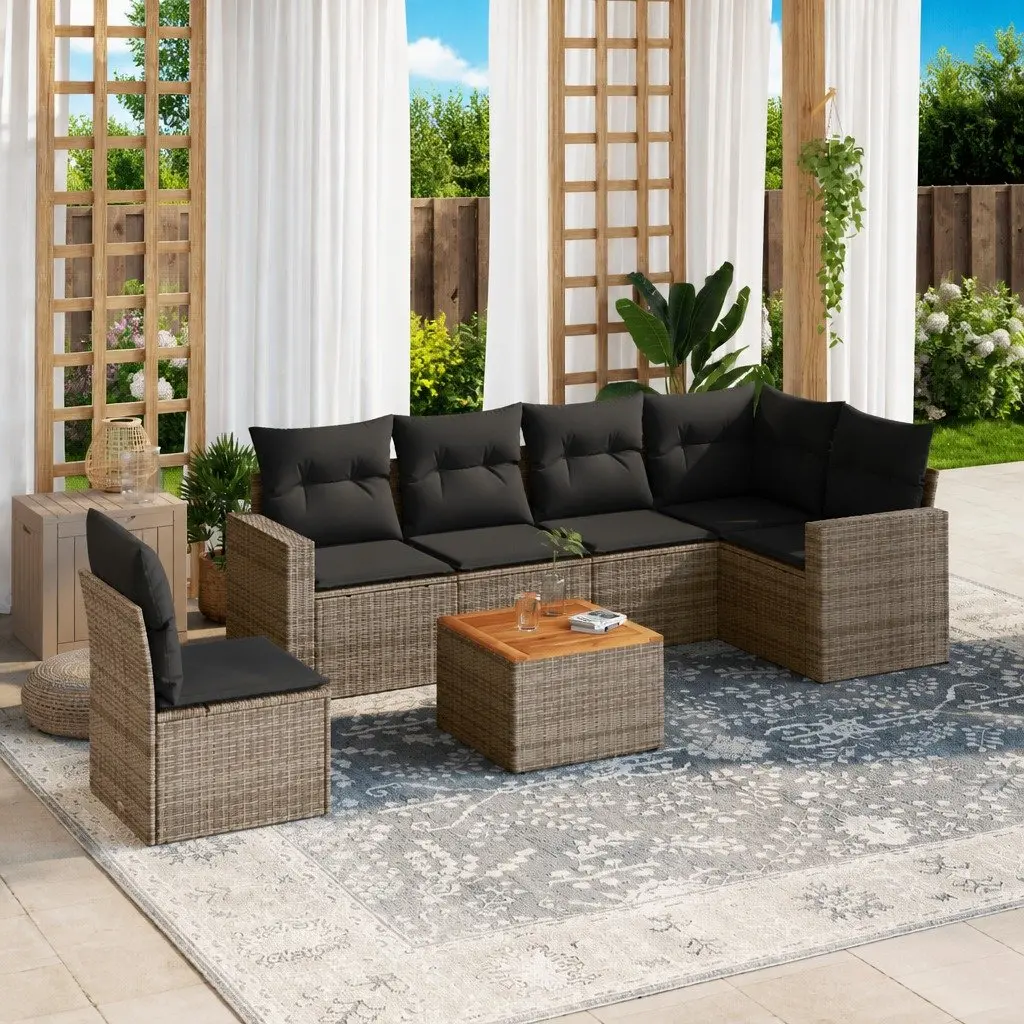 Grey Outdoor Furniture Set 7 Piece Garden Sofa Poly Rattan with Cushions and Storage Bags