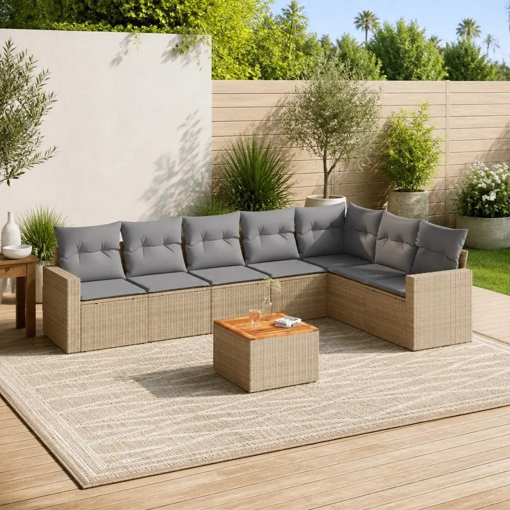 Garden Sofa Set 8 Piece Outdoor Furniture Patio Lounge Beige Poly Rattan with