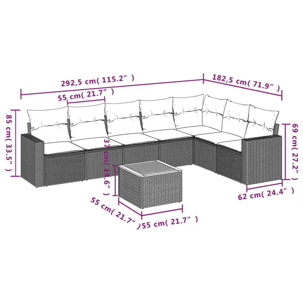 Garden Sofa Set 8 Piece Outdoor Furniture Grey Poly Rattan Patio Lounge Chairs